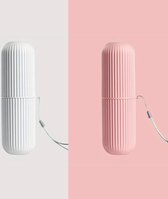 Set van twee Reis Tandenborstel Houder Groot - Reis Koker - Kleurrijke tandenborstel doosje voor op reis - Wit - Roze