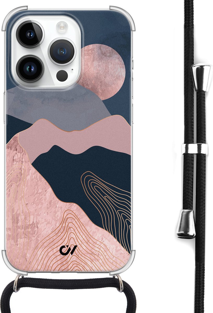 Casevibes - Telefoonhoesje met koord - Geschikt voor Apple iPhone 14 Pro - Landscape Rosegold - Roze - Landschap