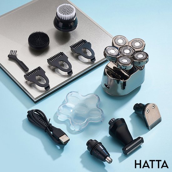 HATTA - 6-in-1 Scheerapparaat Mannen – Trimmer - Tondeuse - Skull shaver - Electric Face & Head Shaver - Hoofd Kaal Scheren – Nat & Droog - USB Laden - Elektrisch