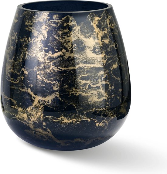 Terroso - Vaas Zwart, Glas Marmer, Elegante, Hoogte 21 cm