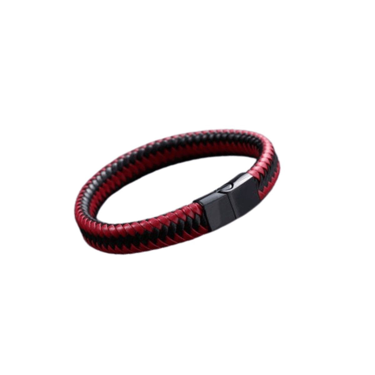 Megasieraden Rode Draad - Gevlochten Leren Armband - Zwarte Magneetsluiting