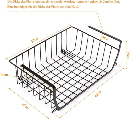 Hangmand zwart - metaal - onderplank-organizer - 32 x 26 x 13 cm | Best Deals Online BV