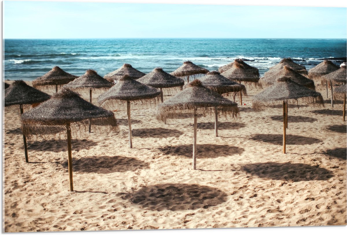 Acrylglas - Zee - Strand - Zand - Parasols - 90x60 cm Foto op Acrylglas (Wanddecoratie op Acrylaat)