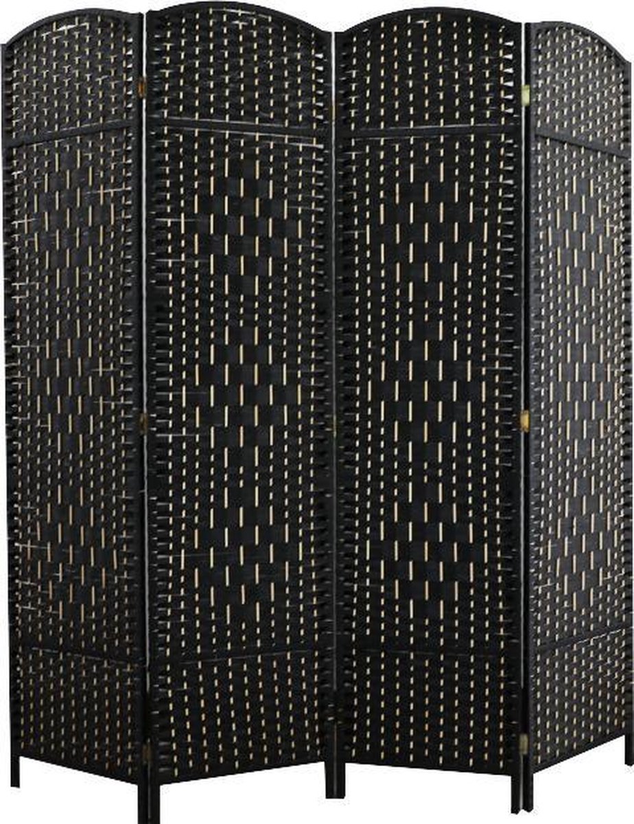 Lowander kamerscherm 170x160 cm - Roomdivider - Scheidingswand - 4 panelen - Opvouwbaar kamerscherm - Zwart