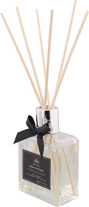 Huisparfum aroma diffuser geurstokjes CHERRY BLOSSOM - Glas / Hout - 280 ml - Sjieke Paris Collectie - Cadeautip