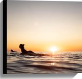 Canvas - Zee - Zonsondergang - Surfplank - Surfers - Hobby - 40x40 cm Foto op Canvas Schilderij (Wanddecoratie op Canvas)