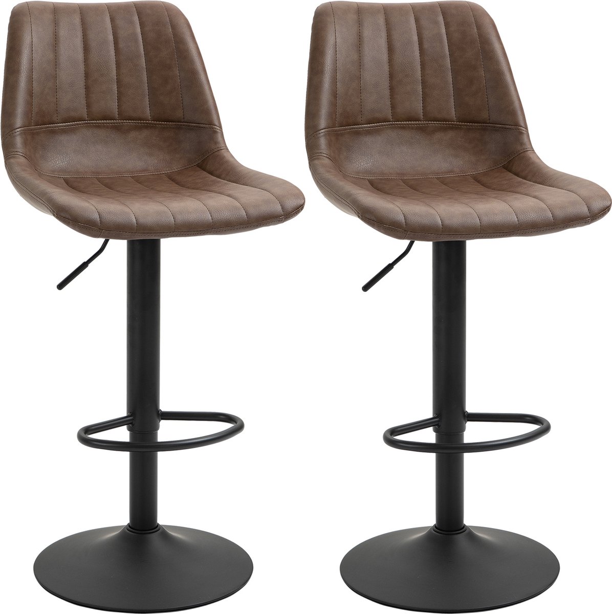 HOMCOM barkruk - set van 2 - met brede ronde voet - kunstleer - bruin