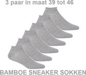 Bamboe Sneaker sokken - enkelsokken - set van 3 paar - zomer sokjes - effen grijs - maat 39 / 46