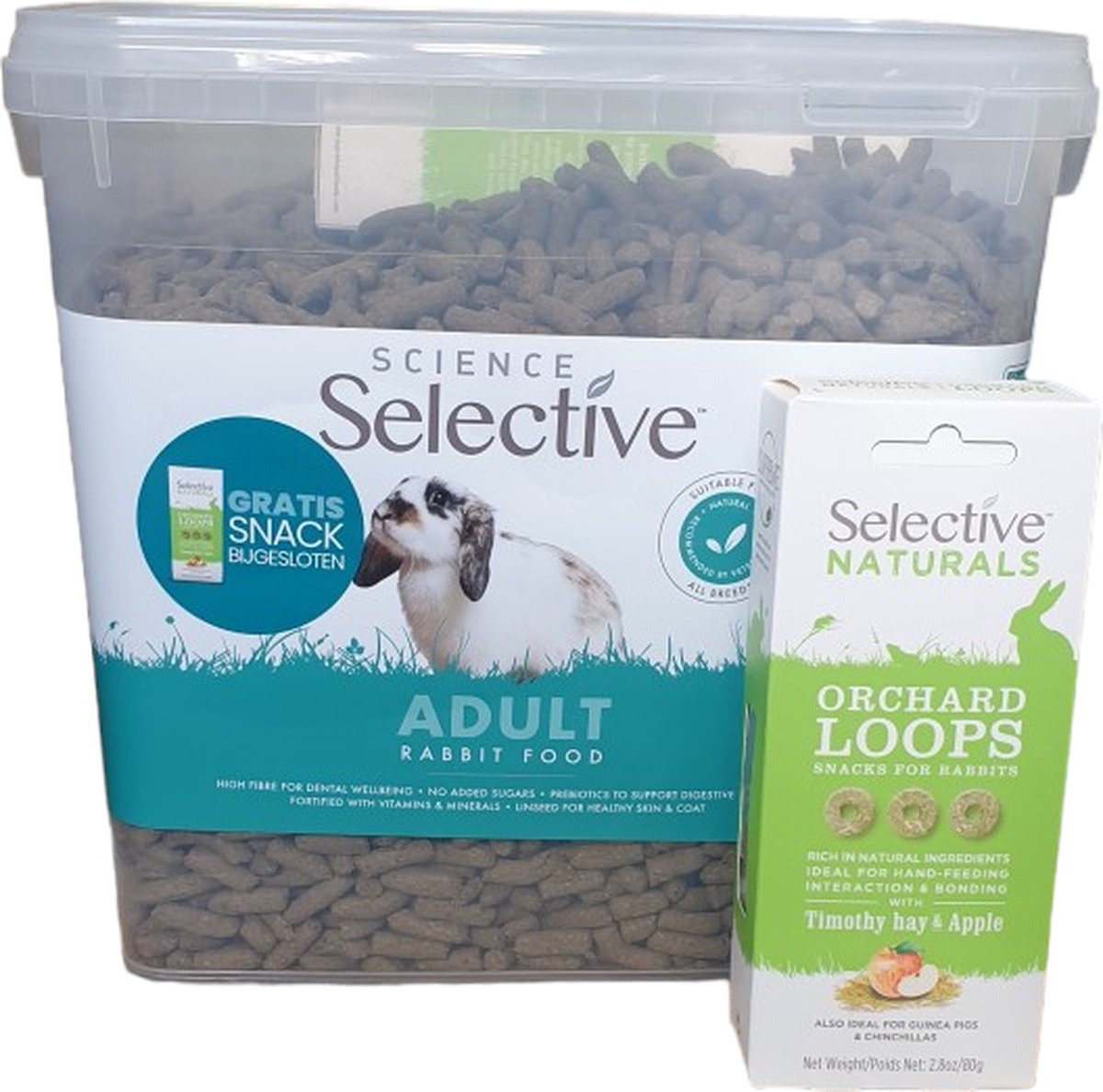 Sciense Selective Konijnenvoer - 3 kilo - met gratis snack - in handig emmer -