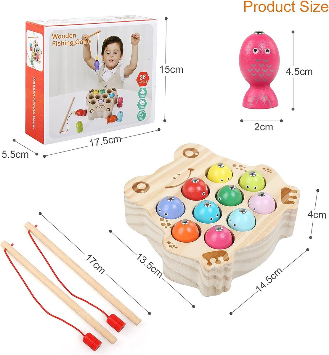 KOIROI Montessori 2-in-1 Sorteerspel Houten Speelgoed - Kleur- En Vormenspel Met Emmer, Stokjes & Hengel Voor Educatief Spelen