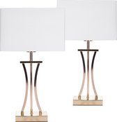 BRUBAKER Set de 2 lampes de table ou de chevet colonne dorée - lampes de table vintage en métal - 50 cm de haut, or / blanc