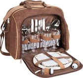 BRUBAKER Picknicktas voor 4 personen met koelvak - draagbaar als duffeltas of schoudertas - bruin - 38 × 30 x 21,5 cm