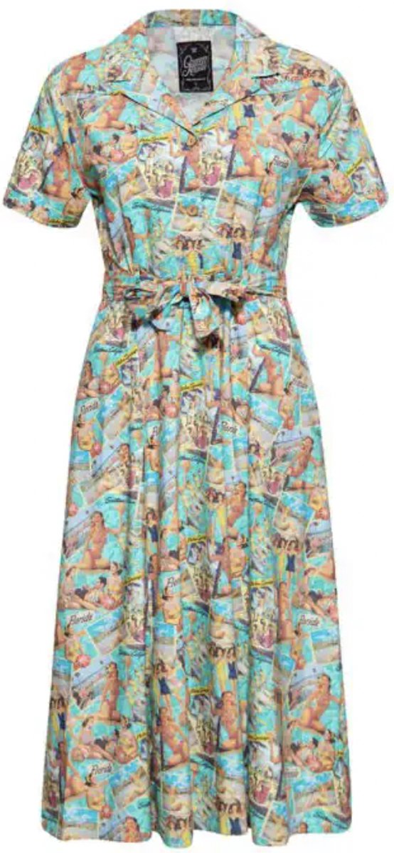 Queen Kerosin 50's Vacation Jurk Hemels Blauw