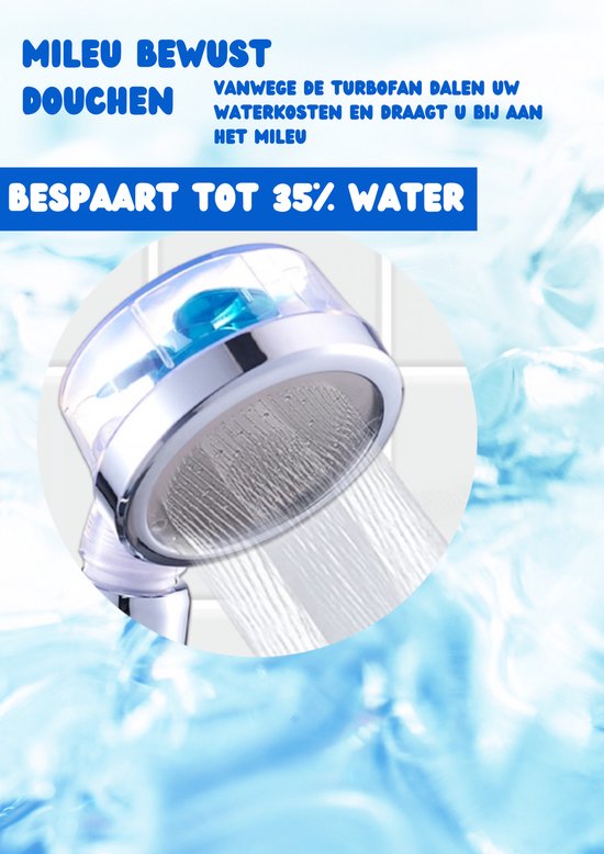 MBOL® Waterbesparende Douchekop - Douchekop met Waterslang + Badspons - Regendouche - 35% Waterbesparend - Doucheset - Aluminium