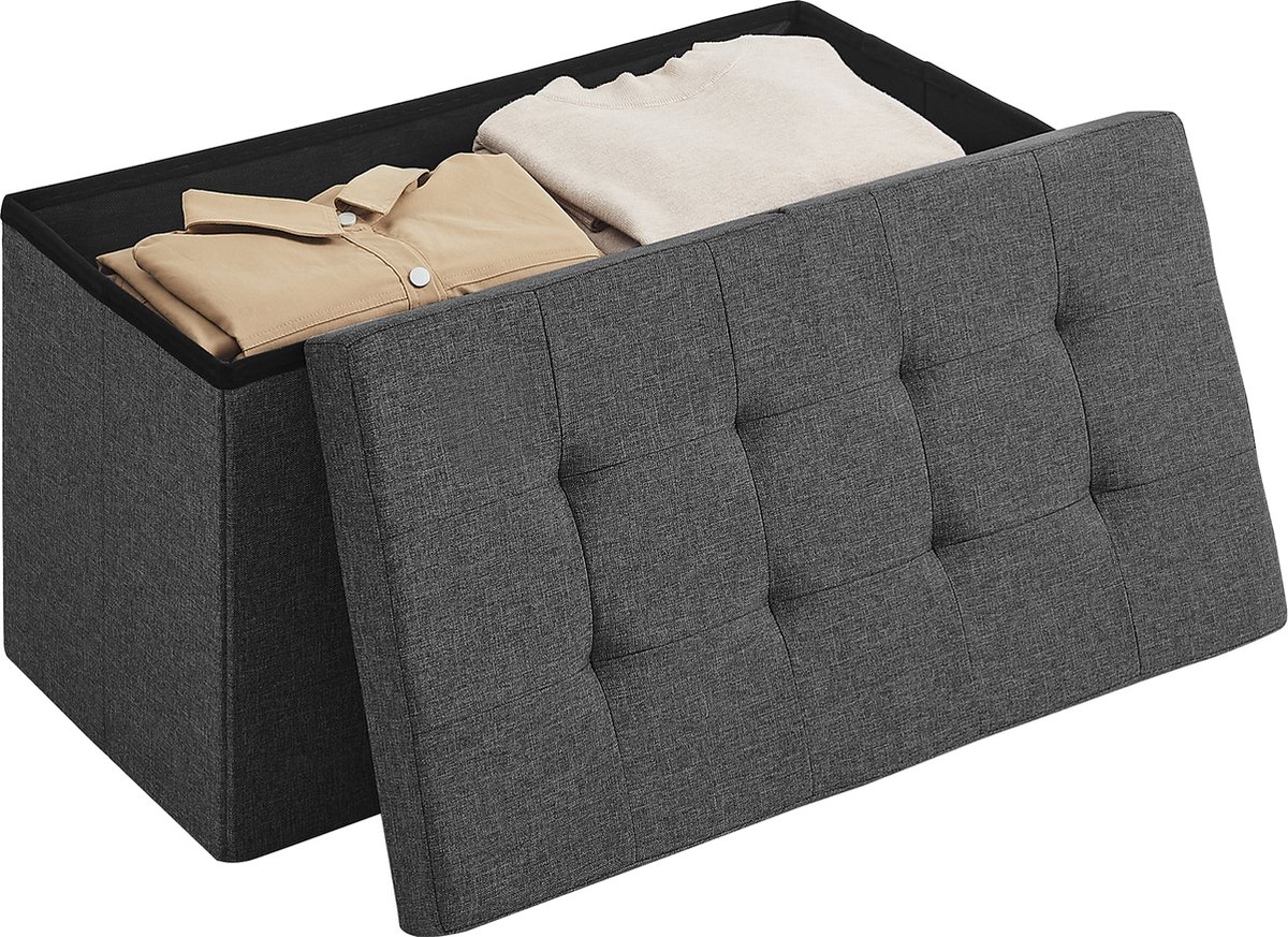 Poef/hocker/krukje - opbergbox - grijs - polyester - 38 x 38 cm