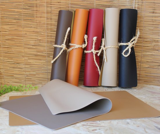 Set de table lavable Luxe - Rectangulaire 45cmx31cm - double face - Skai noir/gris - Par lot de 12 pièces