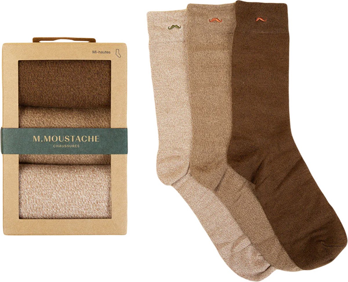 M. Moustache heren giftbox 3P sokken bruin - 43-45