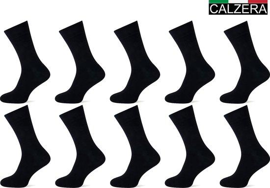 Calzera 10 Paar Herensokken - Normale sokken - Klassieke sokken - Zwart