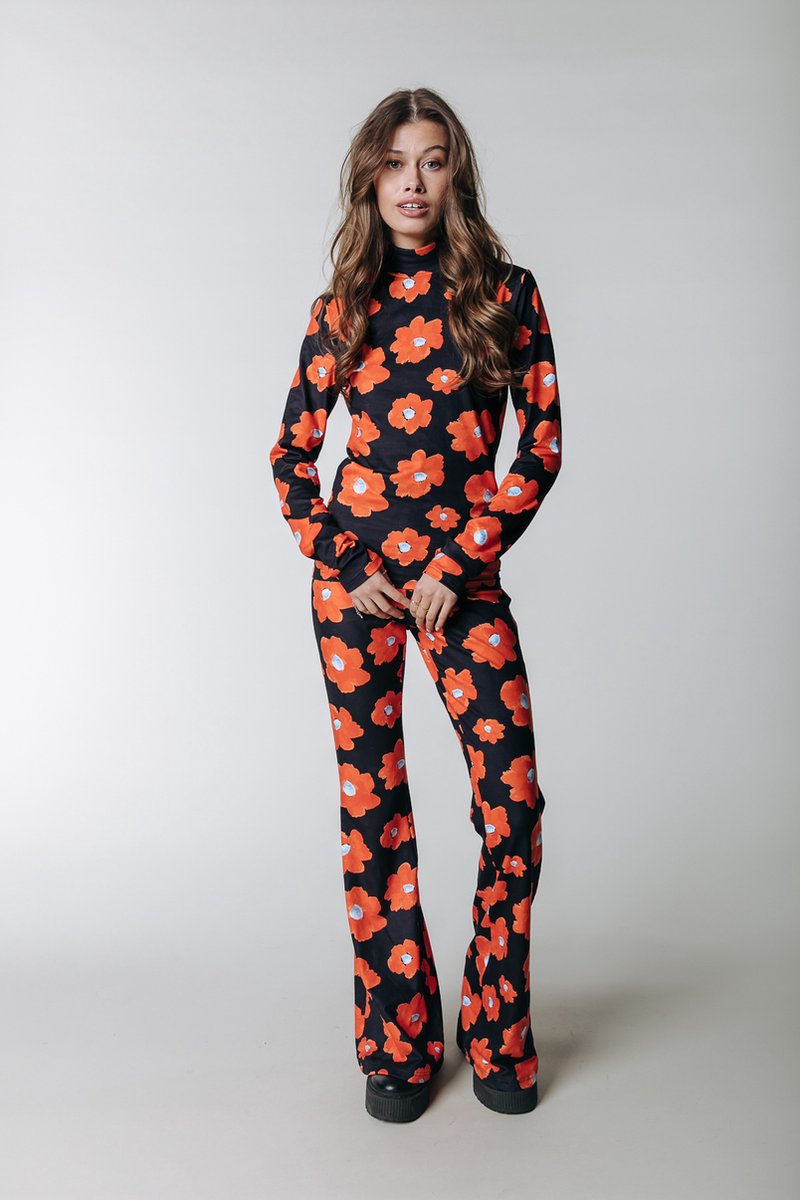 Colourful Rebel Flower Peached Extra Flare Pants- Maat S