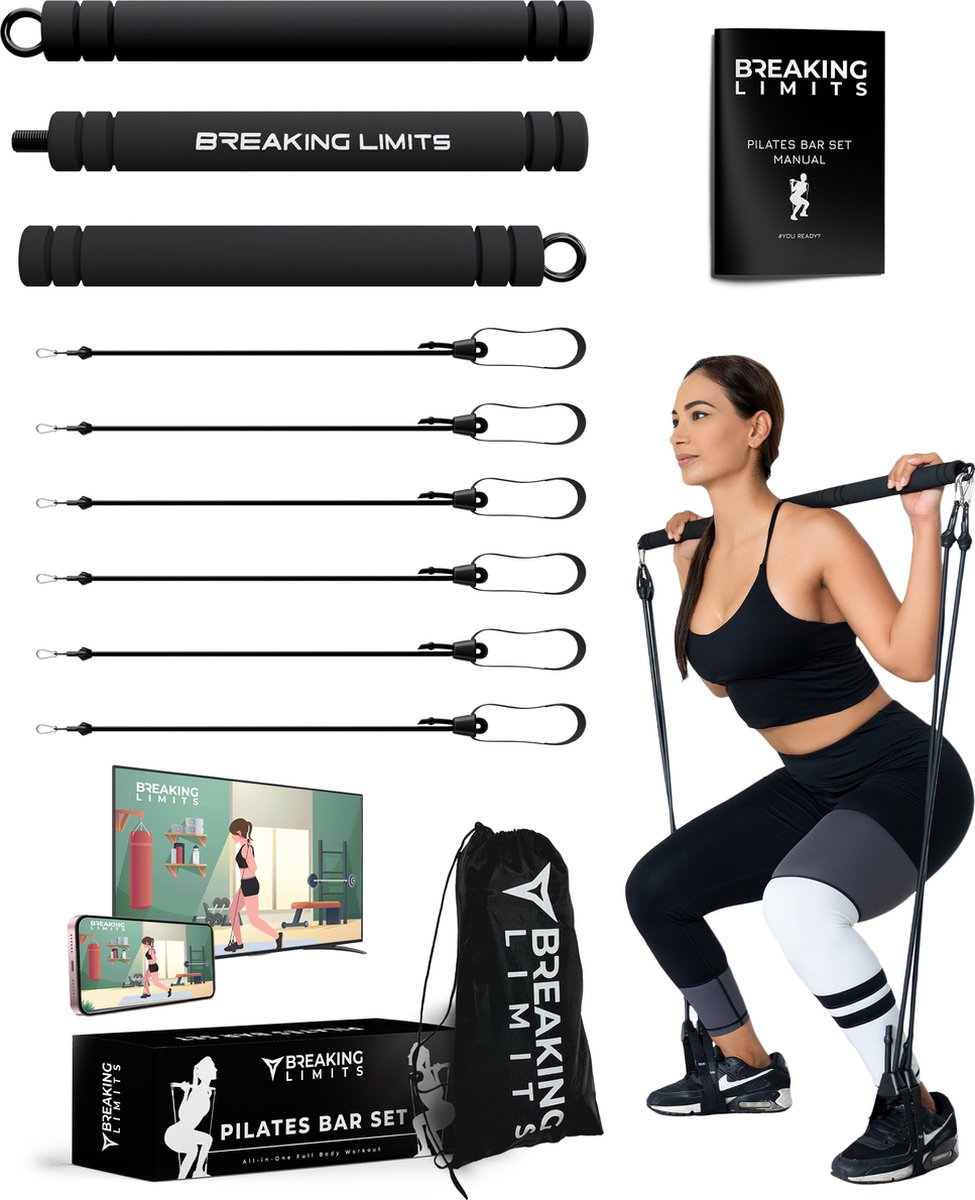 Breaking Limits Pilates Bar – Pilates Stick – Resistance Band Set – Fitness Elastiek – Weerstandbanden – Sport Elastiek Banden – Booty Band – Yoga & Fitness