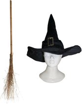 Funny Fashion Witch déguisement pour femme - chapeau de sorcière de luxe avec balai de 110 cm