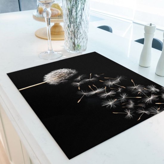 Protecteur d'induction pissenlit noir avec blanc | 60 x 52 cm | Décoration de cuisine | Protéger le tapis | Plaque de couverture à induction