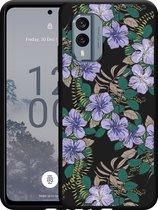Cazy Hoesje Zwart geschikt voor Nokia X30 Purple Flowers