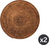 Placemat RATTAN, rond, SET/2, dia 36cm, donkerbruin