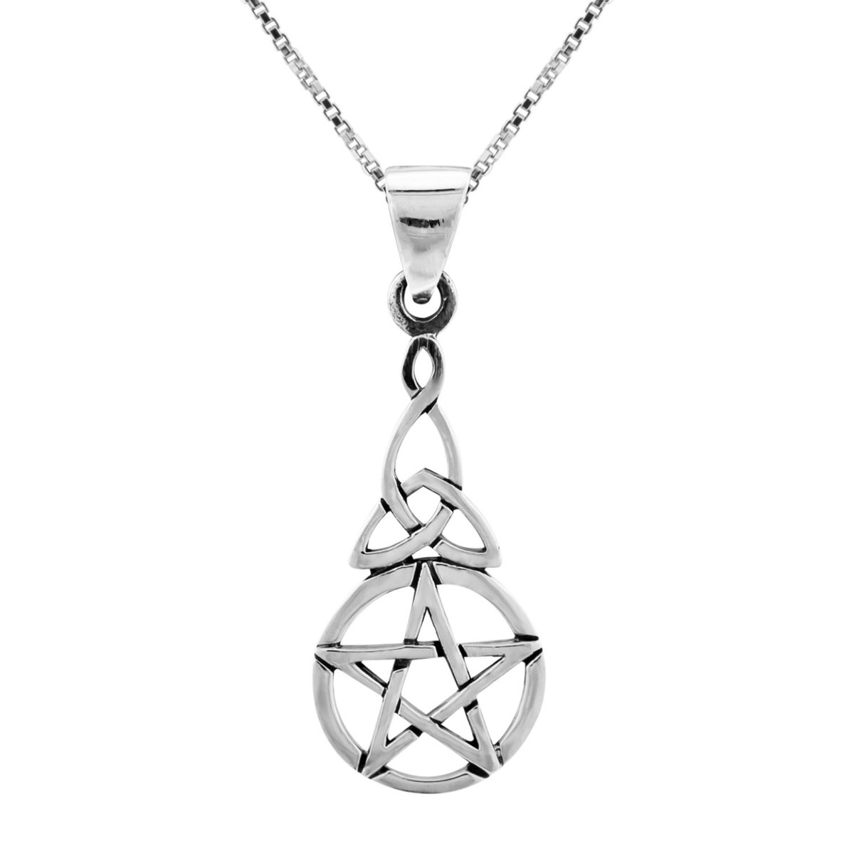 Zilveren ketting dames | Zilveren ketting met hanger, cirkel met ster en triquetra
