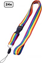 24x Keycord Regenboog 50cm - rainbow fun thema feest festival pride fun