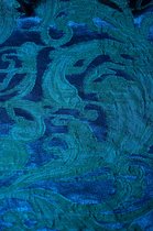 Jacquard blauw turquoise met paisley print glanzend 1 meter - modestoffen voor naaien - stoffen