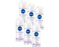 NIVEA Fresh Sensation Anti-transpirant Deo roller - 72 uur bescherming - Deodorant - Alcoholvrij - Geur van bloemen en bessen - 6 x 50 ml - Voordeelverpakking