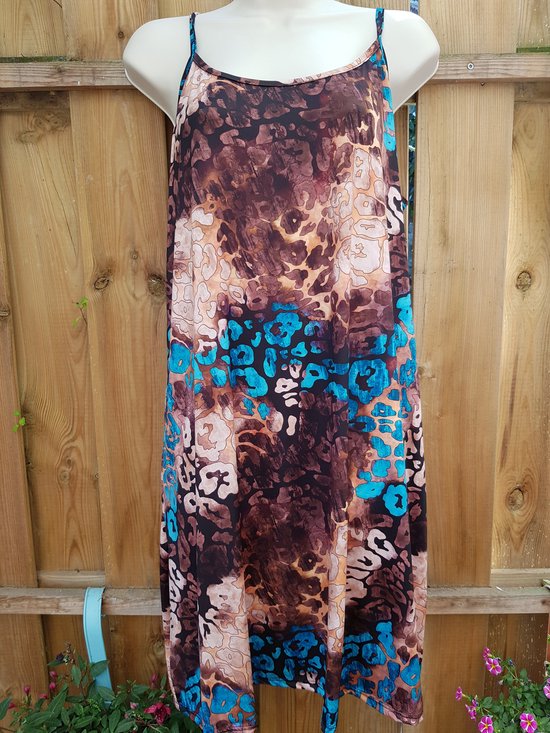 Dames jurk travelstof print bruin One size 38/44