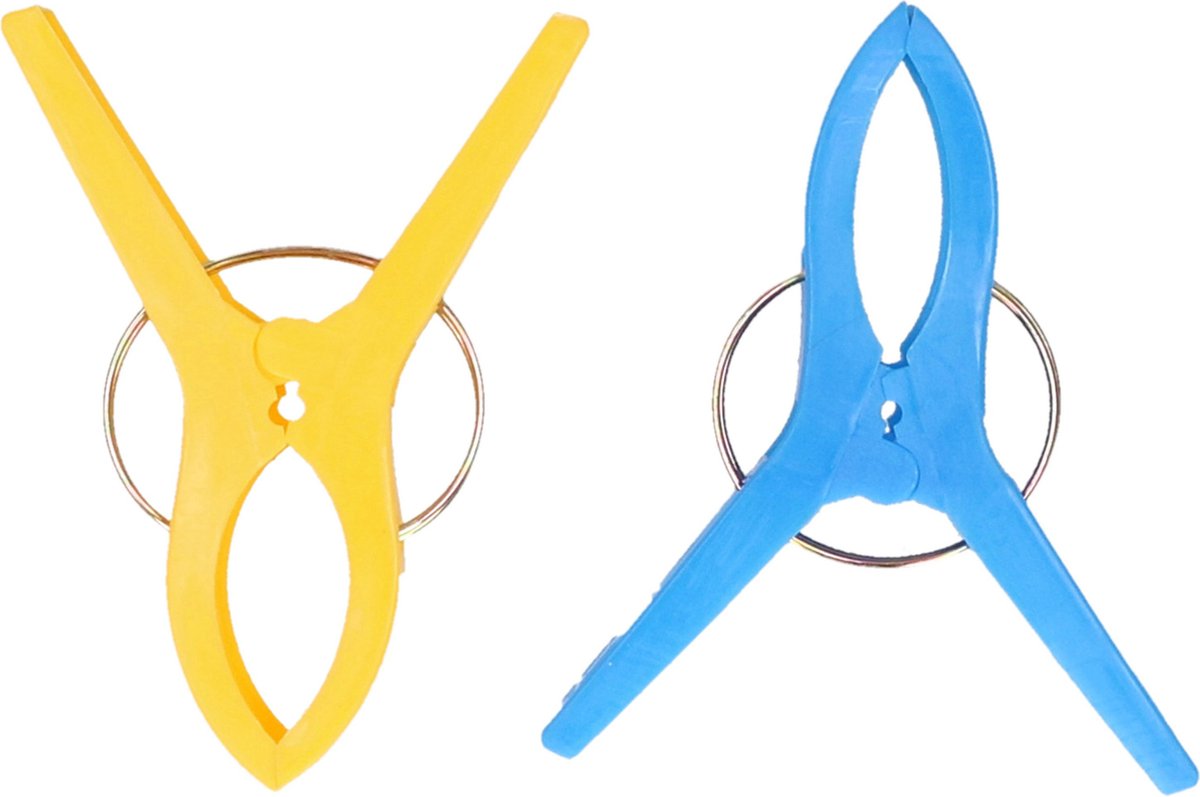 Goedkoopste Jedermann Handdoekknijpers XL - 2x - blauw/geel - kunststof - 12 cm - wasknijpers