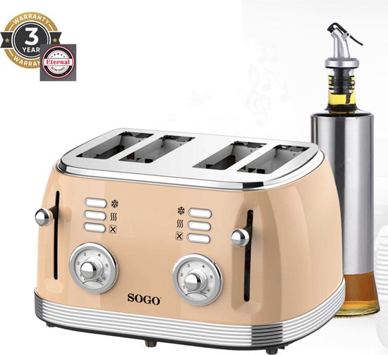 Tostapane Sogo Retro 4 Fette 1500W Modello 5475 Beige - Design Vintage