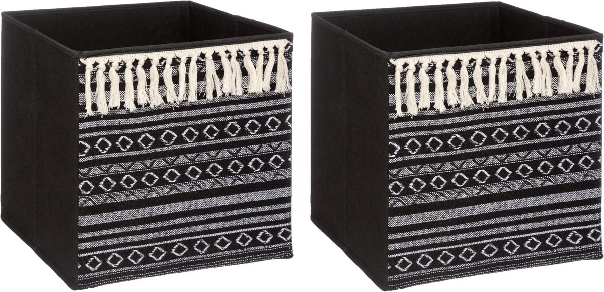 5Five Opbergmand/kastmand - 2x - karton/kunststof - 29 liter - zwart - 31 x 31 x 31 cm