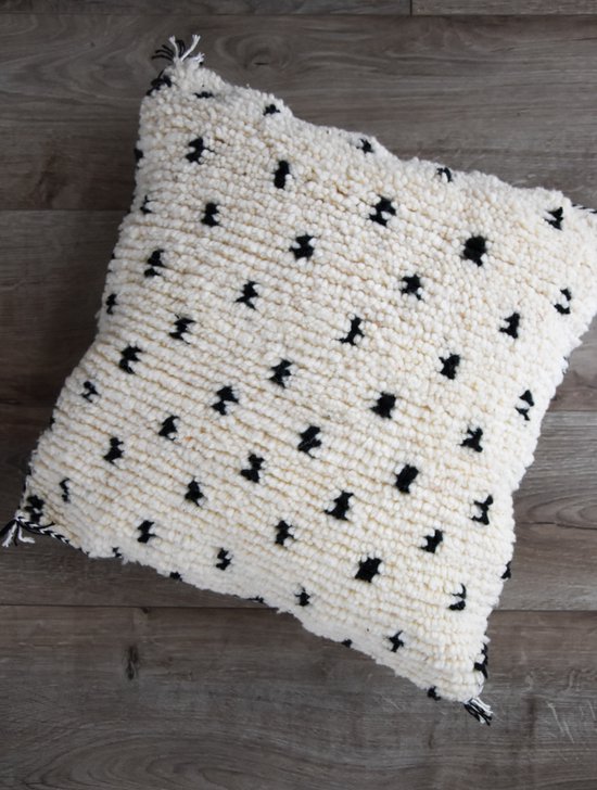 Poufs&Pillows - Fluffy gestippeld kussen - handgeweven uit natuurlijk wol - vierkant 40x40 cm