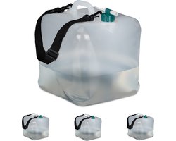 opvouwbare jerrycans - set van 4 - 20 liter - met kraan - draagriem - BPA-vrij - transparant-groen