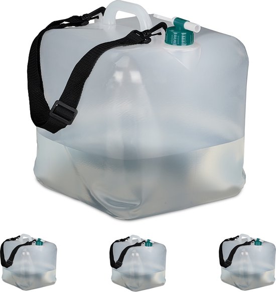 opvouwbare jerrycans - set van 4 - 20 liter - met kraan - draagriem - BPA-vrij - transparant-groen