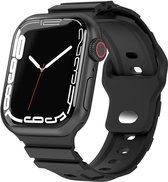 Strap-it Siliconen smartwatch bandje - geschikt voor Apple Watch series 1/2/3/4/5/6/7/8/SE/Ultra - zwart - siliconen armor horlogeband voor iWatch maat 42 mm 44 mm 45 mm 49 mm - Maat: 42 - 44 - 45 - 49mm