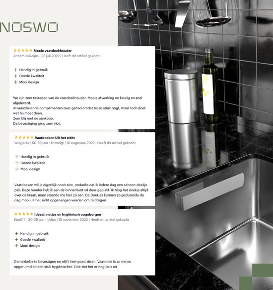 Porte-torchon Noswo - Organisateur d'évier - Comptoir et Cuisine - Acier inoxydable - Argent