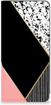 Bookcase Hoesje Google Pixel 8 Smart Cover Black Pink Shapes