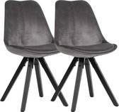 Rootz Soft Dining Chair - Donkergrijs, armleuningvrij - Set van 2 - Moderne fluwelen keukenstoelen met zwarte houten poten - Gestoffeerde kuipstoelen - 110 kg belasting