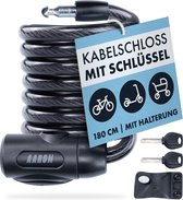 Antivol de vélo Spin avec clé, 180 cm/12 mm, antivol à spirale haute sécurité, câble antivol léger avec support pour vélo électrique, VTT, vélo de trekking, noir