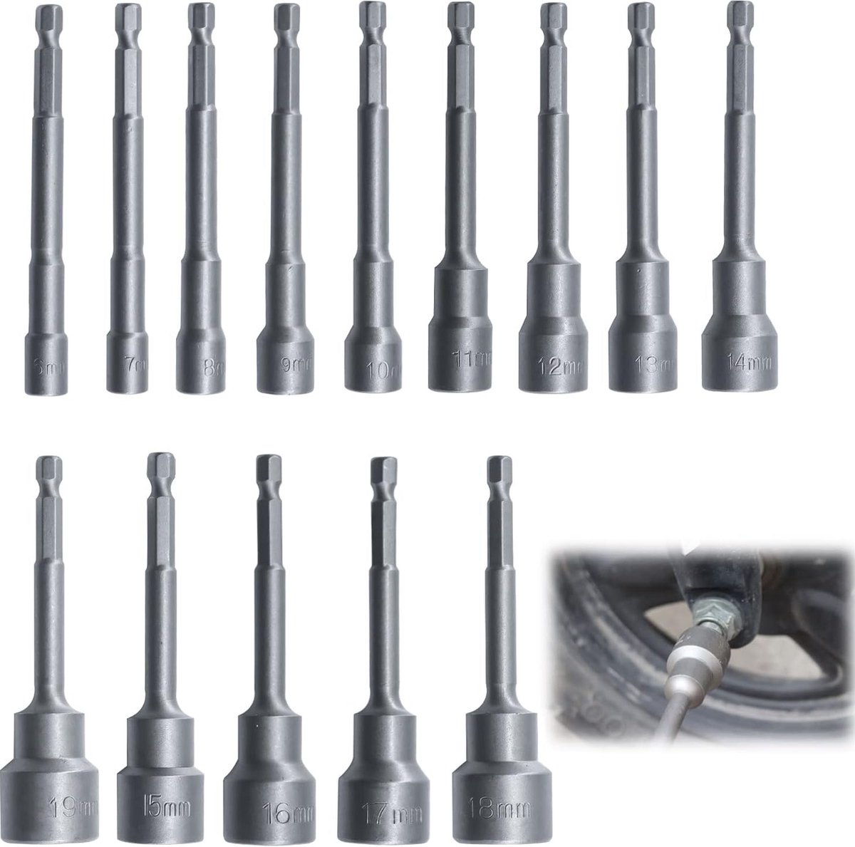 Set de 14 rallonges à douille hexagonale, clé à douille 619 mm, jeu de clés à douille...