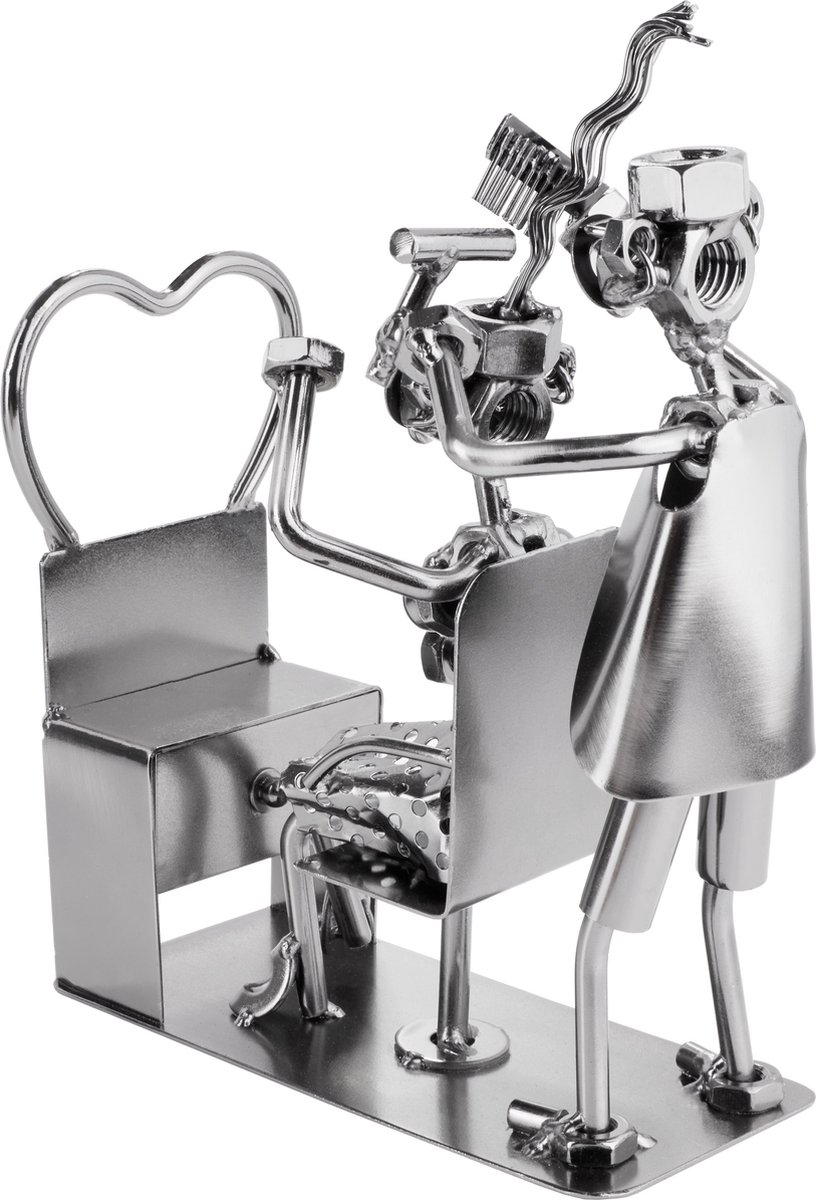 BRUBAKER Schroef Man Kapper - Handgemaakte IJzer Figuur Metalen Figuur Kapper - Metalen Figuur Cadeau-Idee voor Kappers en Kappers