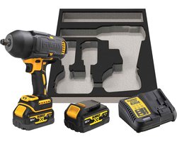 DeWALT Gereedschap - 18V ACCU slagmoersleutel, 2x accu 5,0 Ah XR, rubberen hoes, oplader DCF900P2G