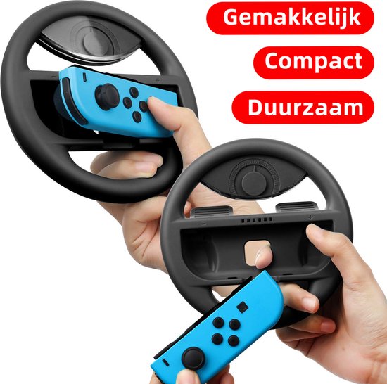 OneGamer® - Stuur en Controller Grip Set – Geschikt voor Nintendo Switch Joy-Con – voor Mario Kart Game – Zwart - 4 stuks - OneGamer