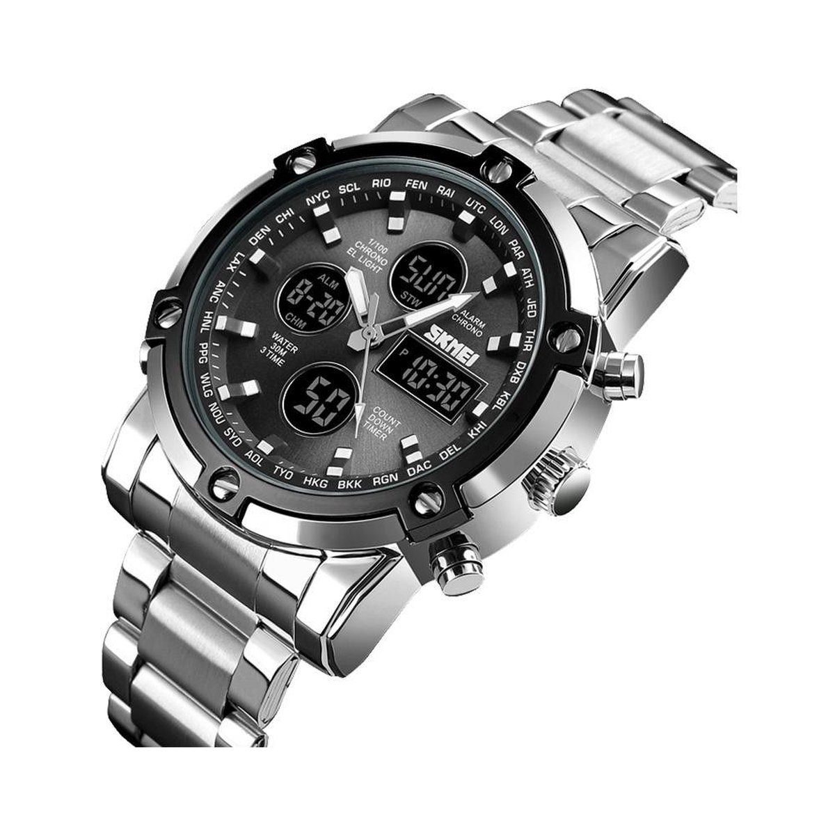 Horloges voor mannen-Roestvrijstaal Waterdicht Design-Heren Horloge-Digitale Horloge-cadeau-White