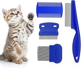 vlooienkam voor katten set - kattenborstel - kattenkam - luizenkam - netenkam voor katten - tegen luizen & vlooien - kattenhaarborstel